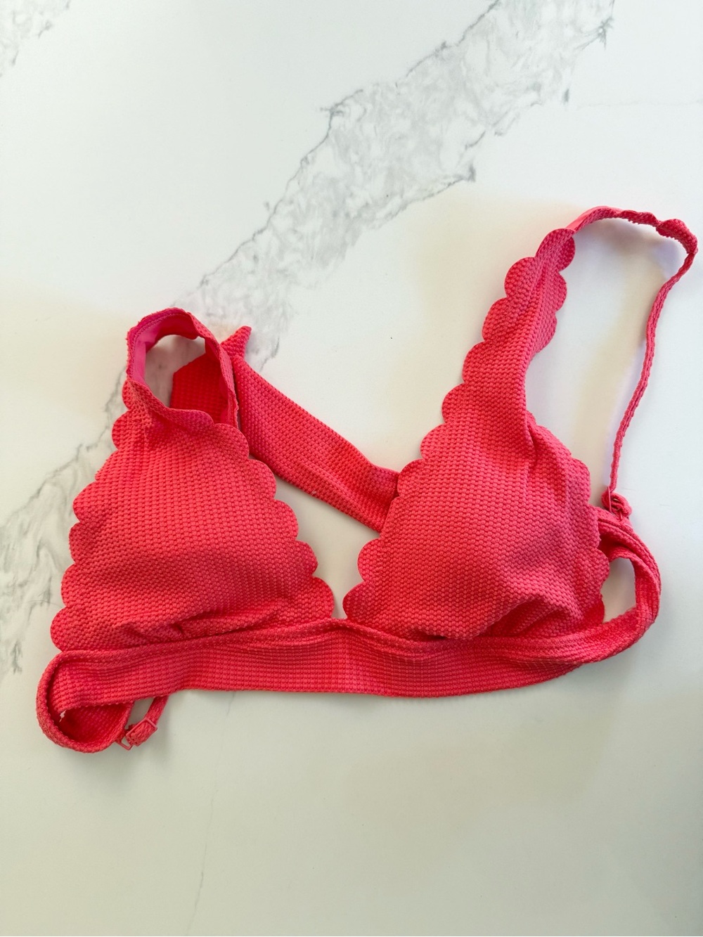 aerie padded Scalloped Triangle Bikini Top - coral pink size medium